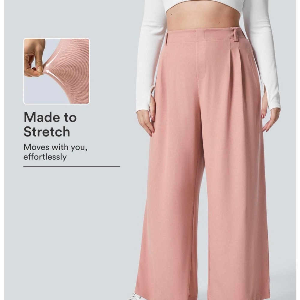 Halara Flex™ High Waisted Pocket Wide Leg Waffle Work Pants Rose Tan Size S New